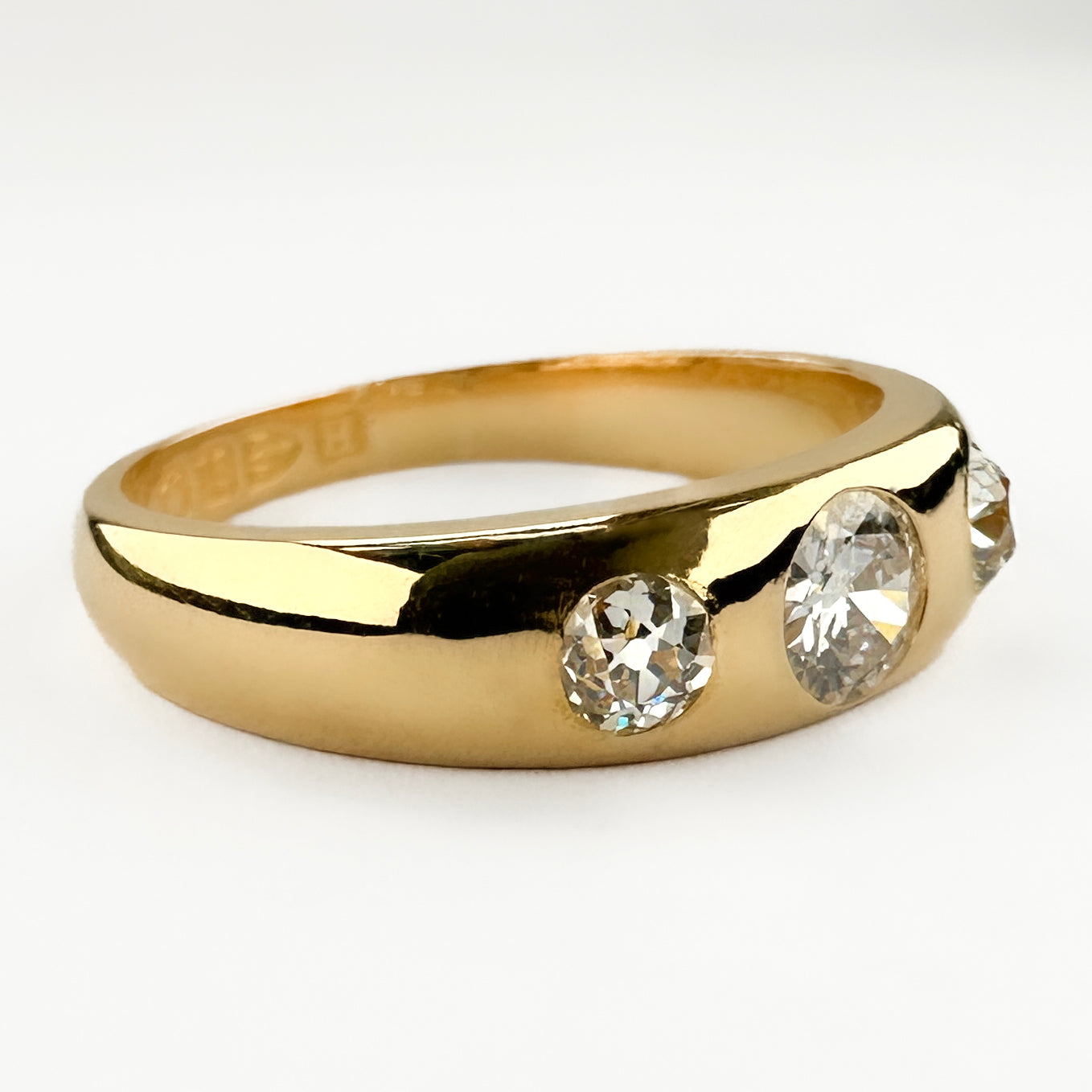 Victorian Antique Old Cut Diamond Three Stone Gypsy Ring, 0.75 carats