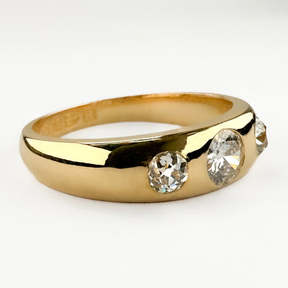 Victorian Antique Old Cut Diamond Three Stone Gypsy Ring, 0.75 carats