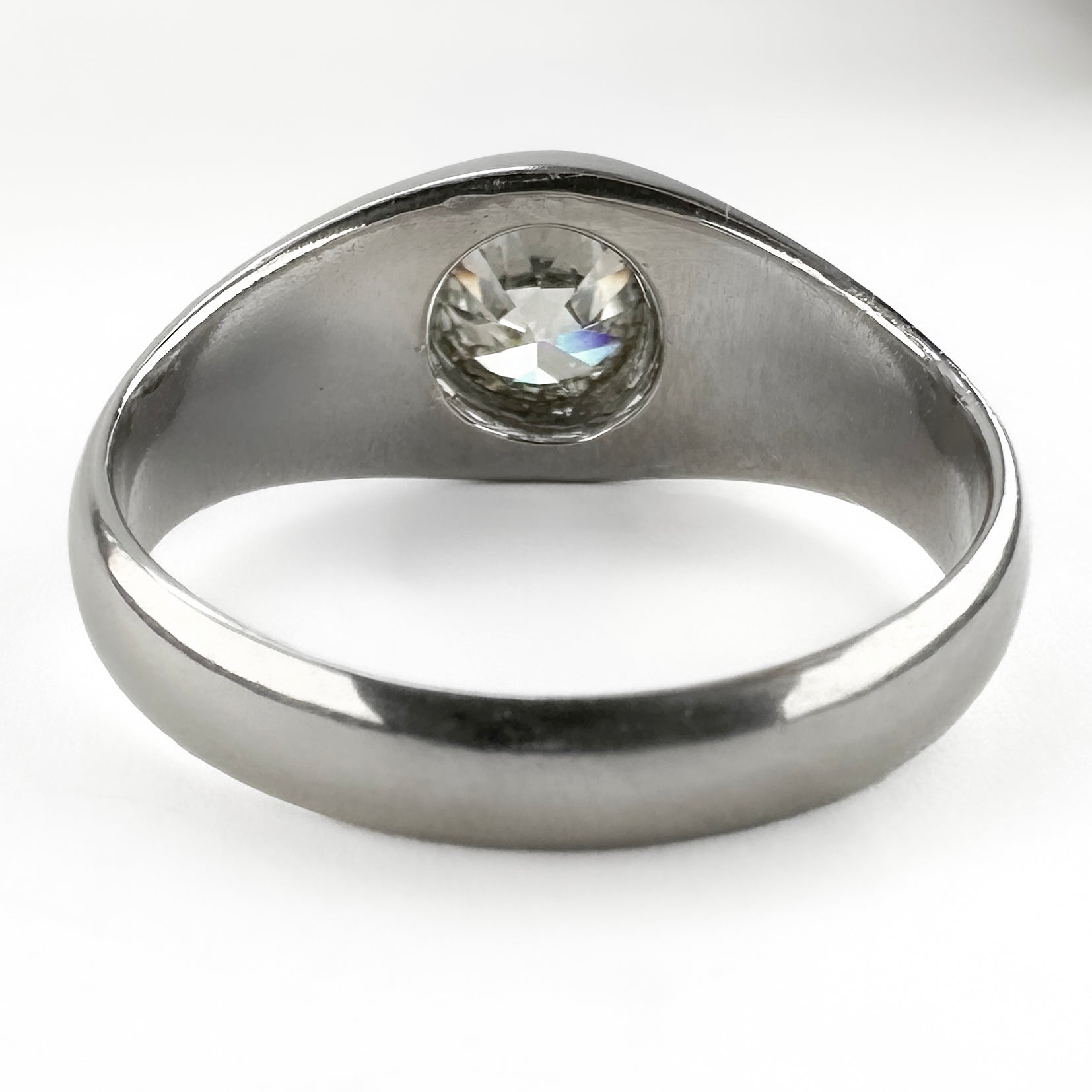 Edwardian Antique 1.36ct Old Cut Diamond Solitaire Gypsy Ring in Platinum