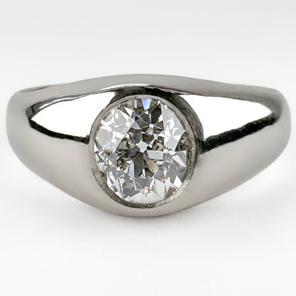 Edwardian Antique 1.36ct Old Cut Diamond Solitaire Gypsy Ring in Platinum