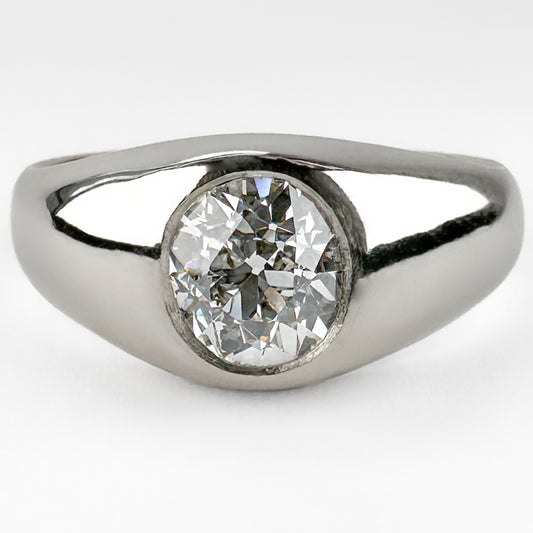 Edwardian Antique 1.36ct Old Cut Diamond Solitaire Gypsy Ring in Platinum