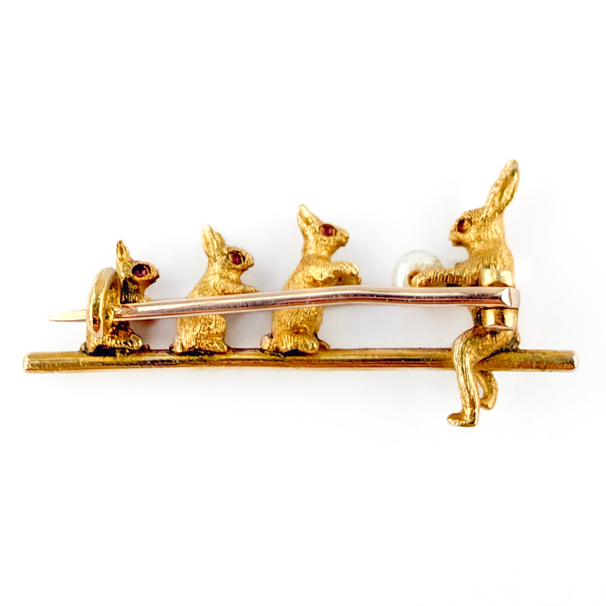 Edwardian Rabbit Brooch with Ruby Eyes &amp; Natural Pearl