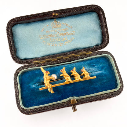 Edwardian Rabbit Brooch with Ruby Eyes &amp; Natural Pearl