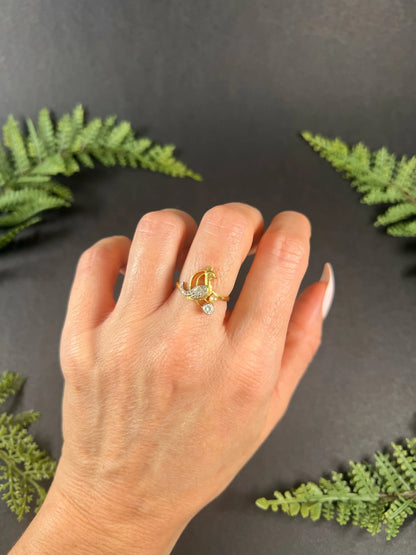 Art Nouveau 18 Carat Gold Old Cut Diamond and Natural Pearl Peacock Bird Ring