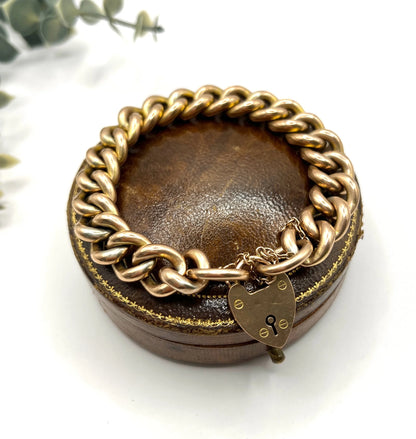 Antique 9 Carat Edwardian Rose Gold Curb Bracelet