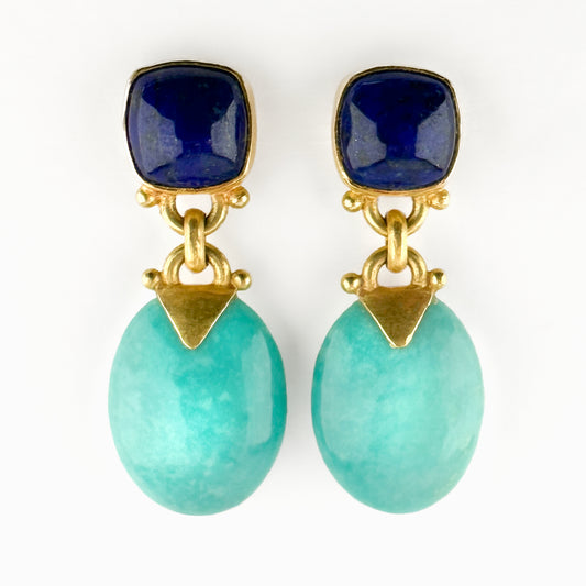 Vintage Lapis Lazuli and Turquoise Drop Earrings