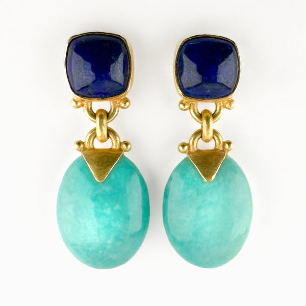 Vintage Lapis Lazuli and Turquoise Drop Earrings