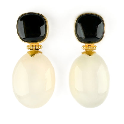 Vintage Moonstone and Onyx Drop Earrings