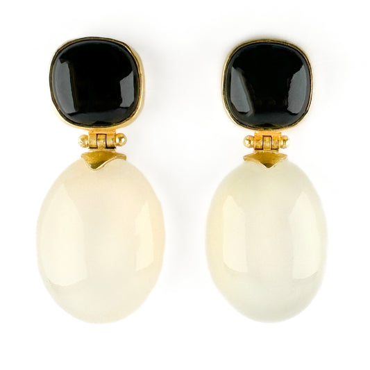 Vintage Moonstone and Onyx Drop Earrings