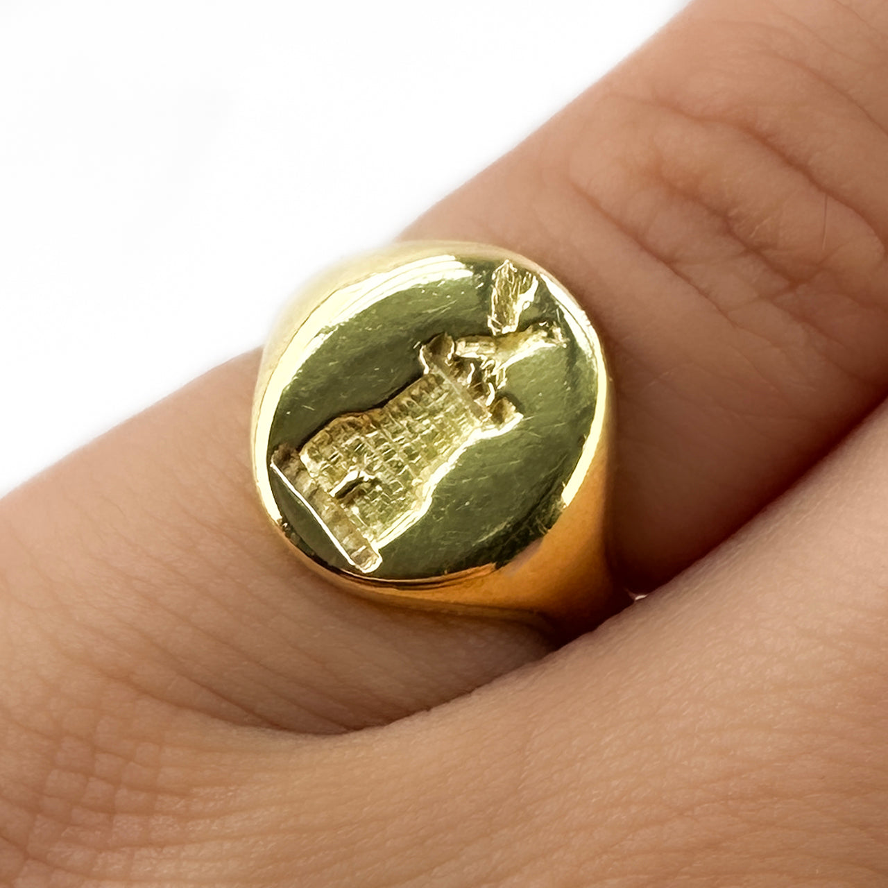Bird And Tower Intaglio Signet Ring