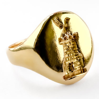 Bird And Tower Intaglio Signet Ring