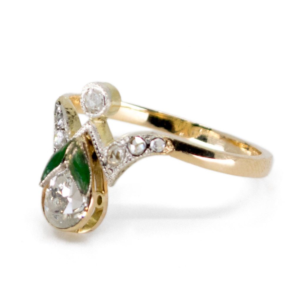 Retro Radiant Cut Diamond and Enamel Ring