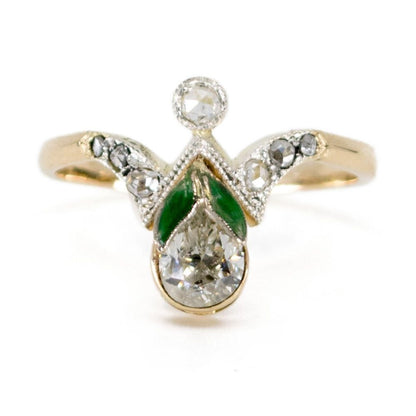 Retro Radiant Cut Diamond and Enamel Ring