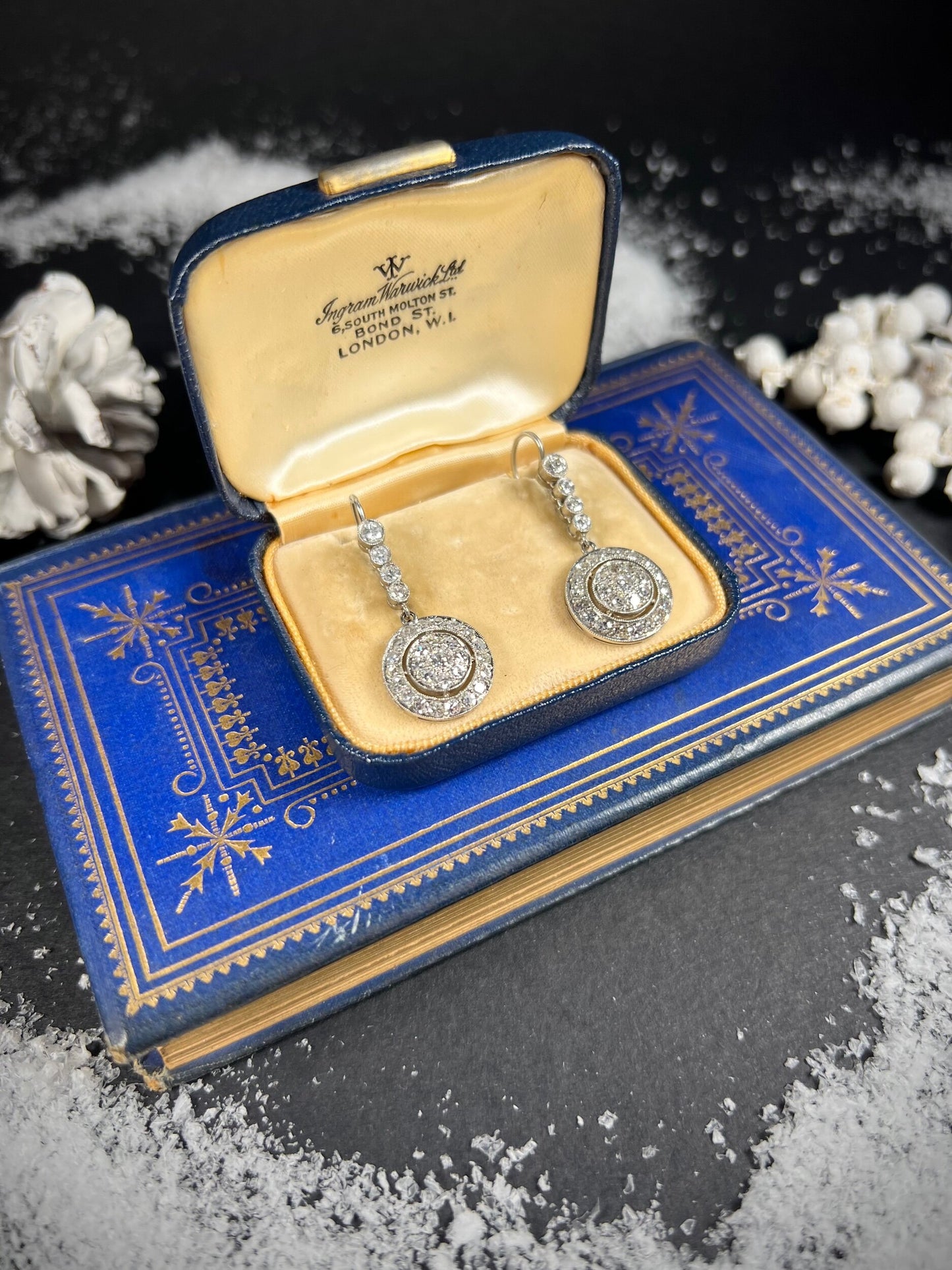 Antique 18 Carat Gold and Platinum Edwardian Diamond Circlet Drop Earrings, Circa 1910