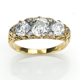 Antique Victorian Carved Three Stone Ring