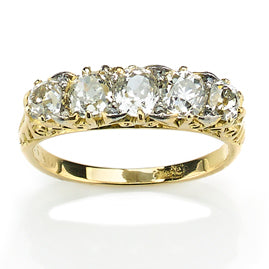 Antique Victorian Carved Five Stone Diamond Ring