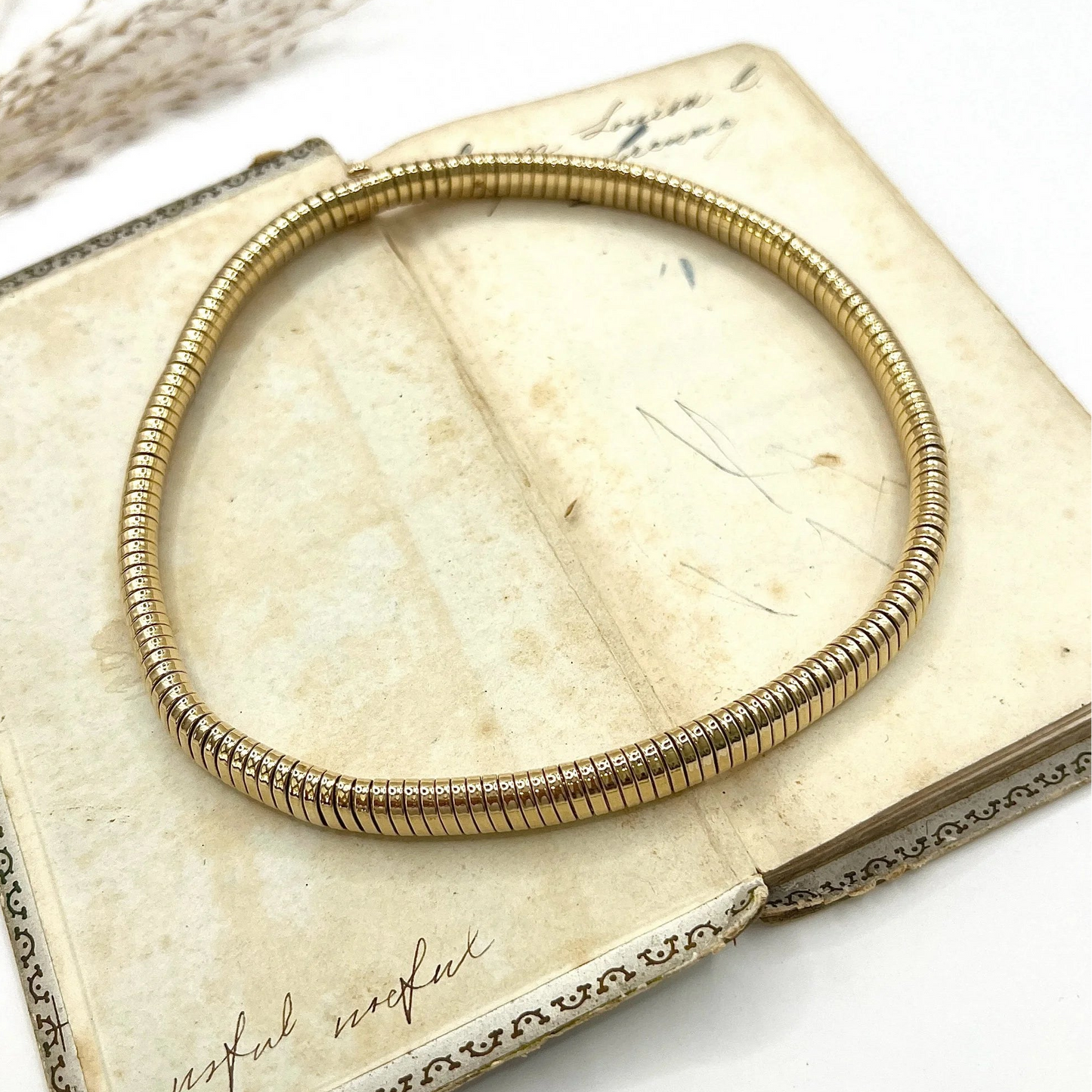 Vintage 9ct Yellow Gold Tubogas Collar Necklace, Hallmarked London 1947