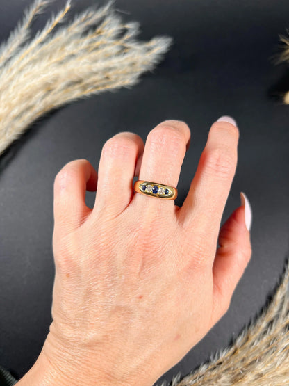 Antique 18ct Yellow Gold, Birmingham Hallmarked 1891, Victorian Sapphire & Diamond Five Stone Gypsy Band Ring