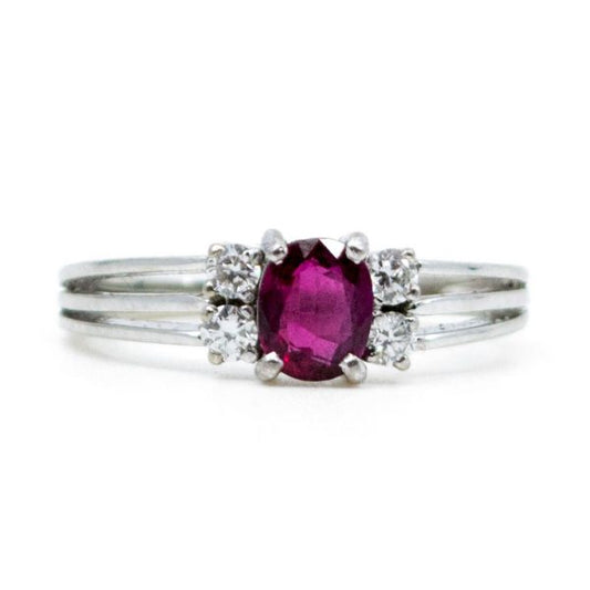 Vintage Ruby and Brilliant Cut Diamond Ring