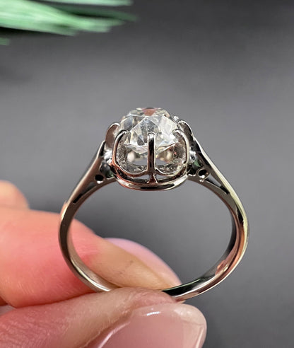 Antique French 18 Carat White Gold and Platinum Single Stone Diamond Ring, 0.70 Carat