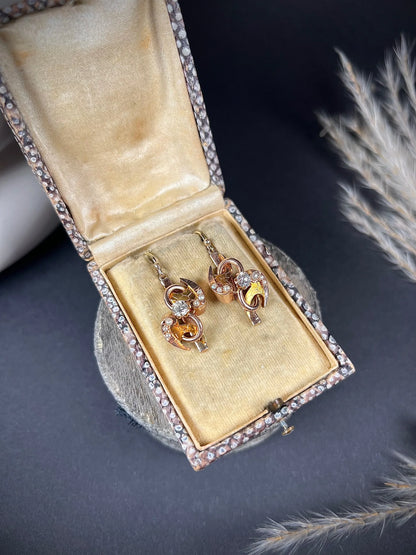Victorian 12 Carat Gold Diamond and Pearl Drop Earrings, Circa 1880