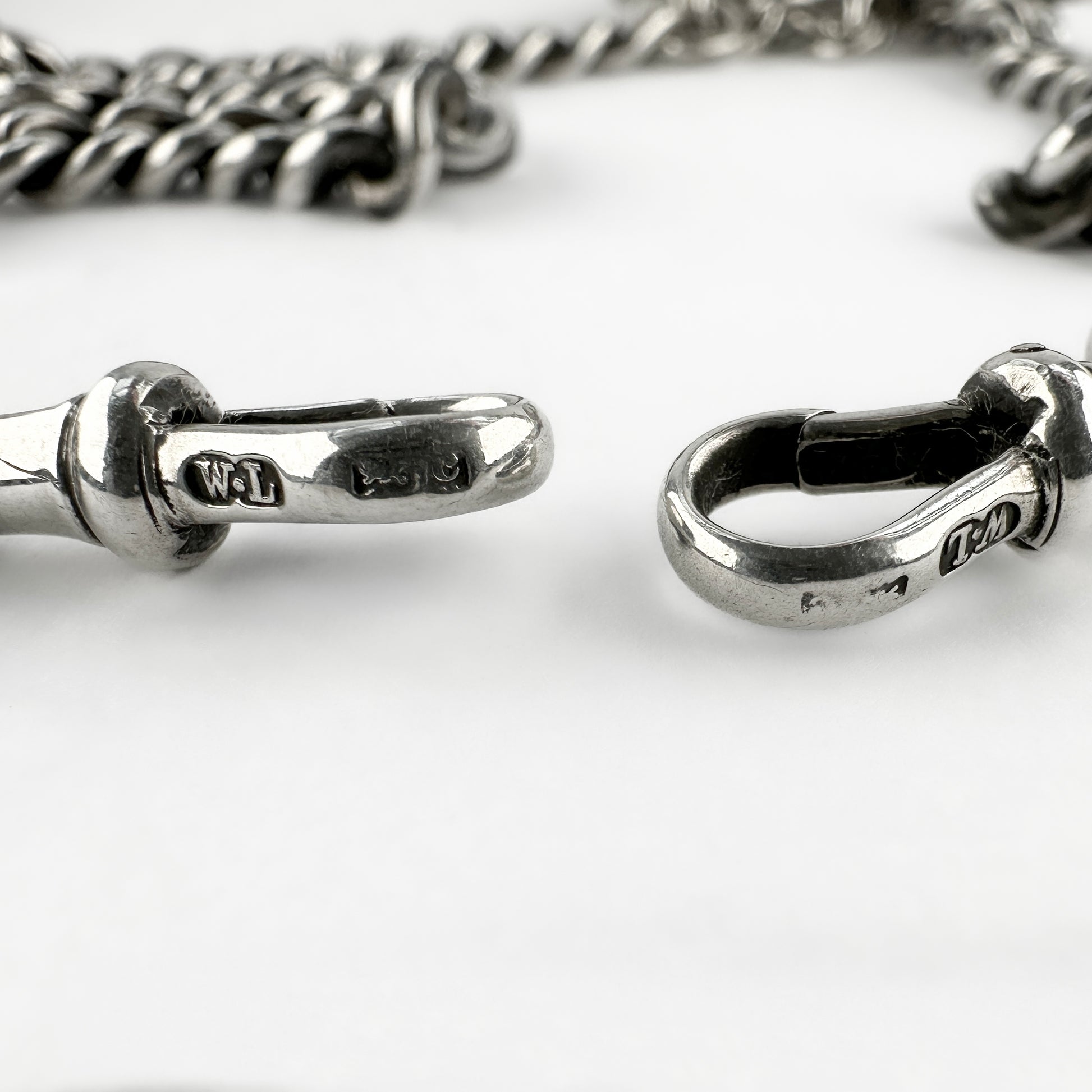 Edwardian Antique Silver Curb Link Albert Chain Necklace With T-Bar 20 inches 20"
