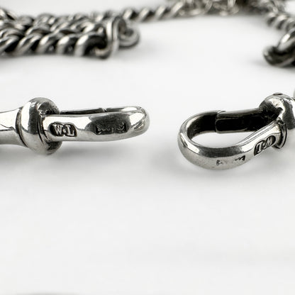 Edwardian Antique Silver Curb Link Albert Chain Necklace With T-Bar 20 inches 20"