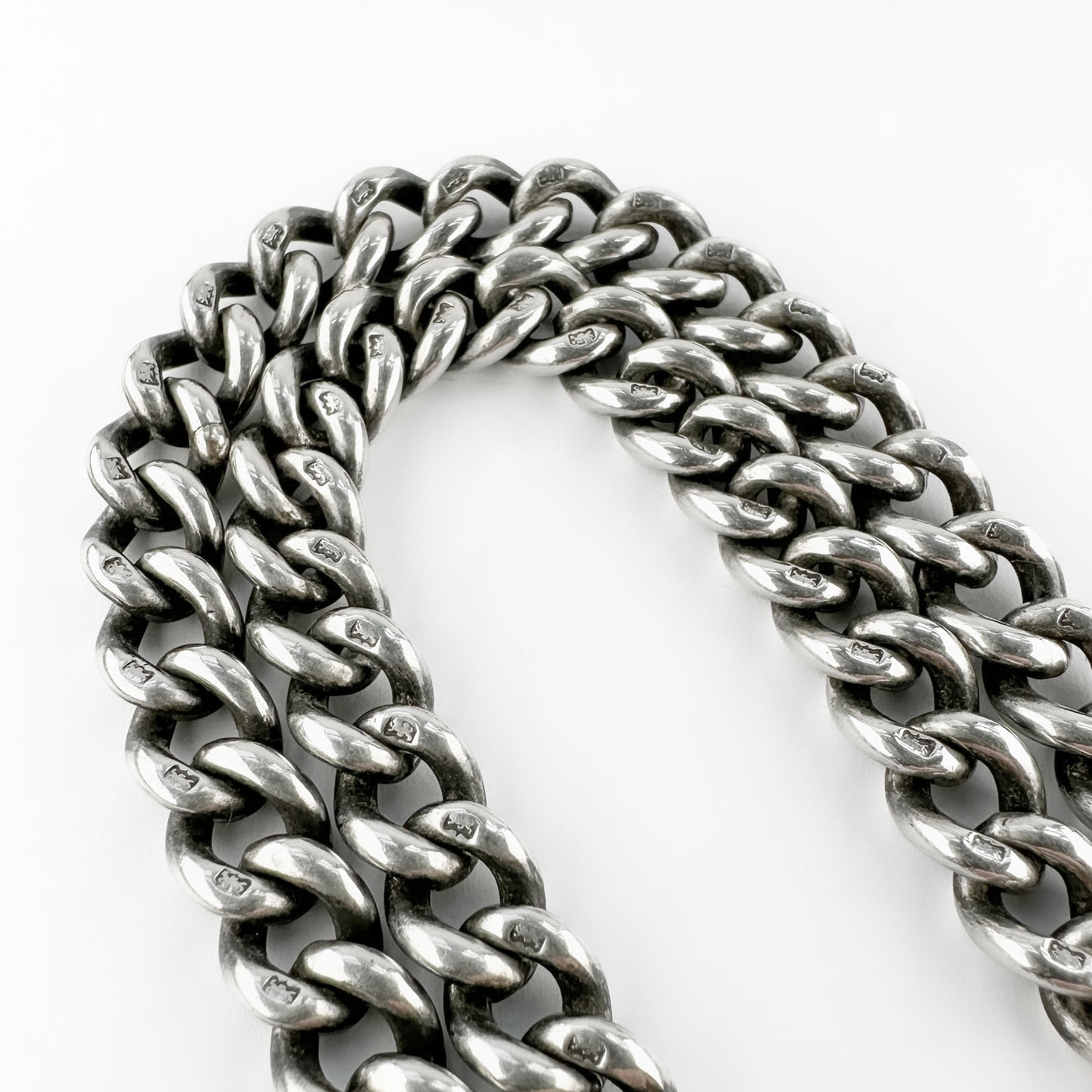 Edwardian Antique Silver Curb Link Albert Chain Necklace With T-Bar 20 inches 20"