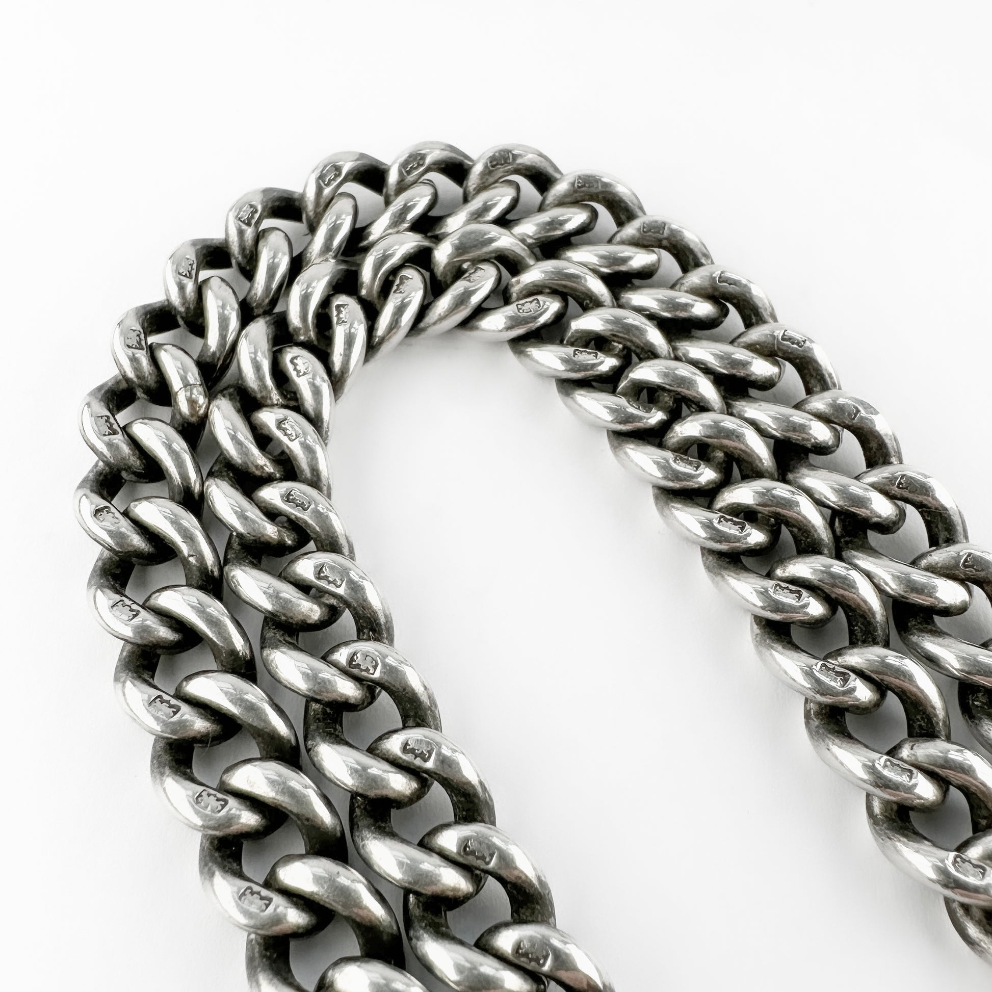 Edwardian Antique Silver Curb Link Albert Chain Necklace With T-Bar 20 inches 20"