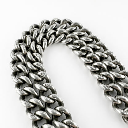 Edwardian Antique Silver Curb Link Albert Chain Necklace With T-Bar 20 inches 20"