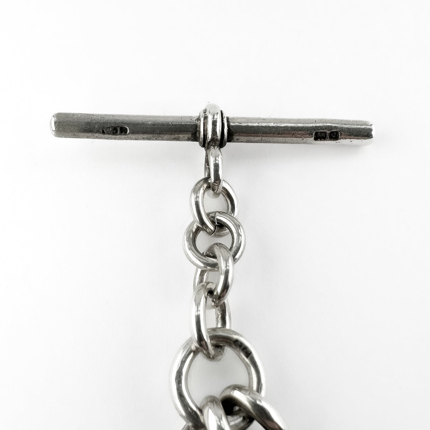 Edwardian Antique Silver Curb Link Albert Chain Necklace With T-Bar 20 inches 20"