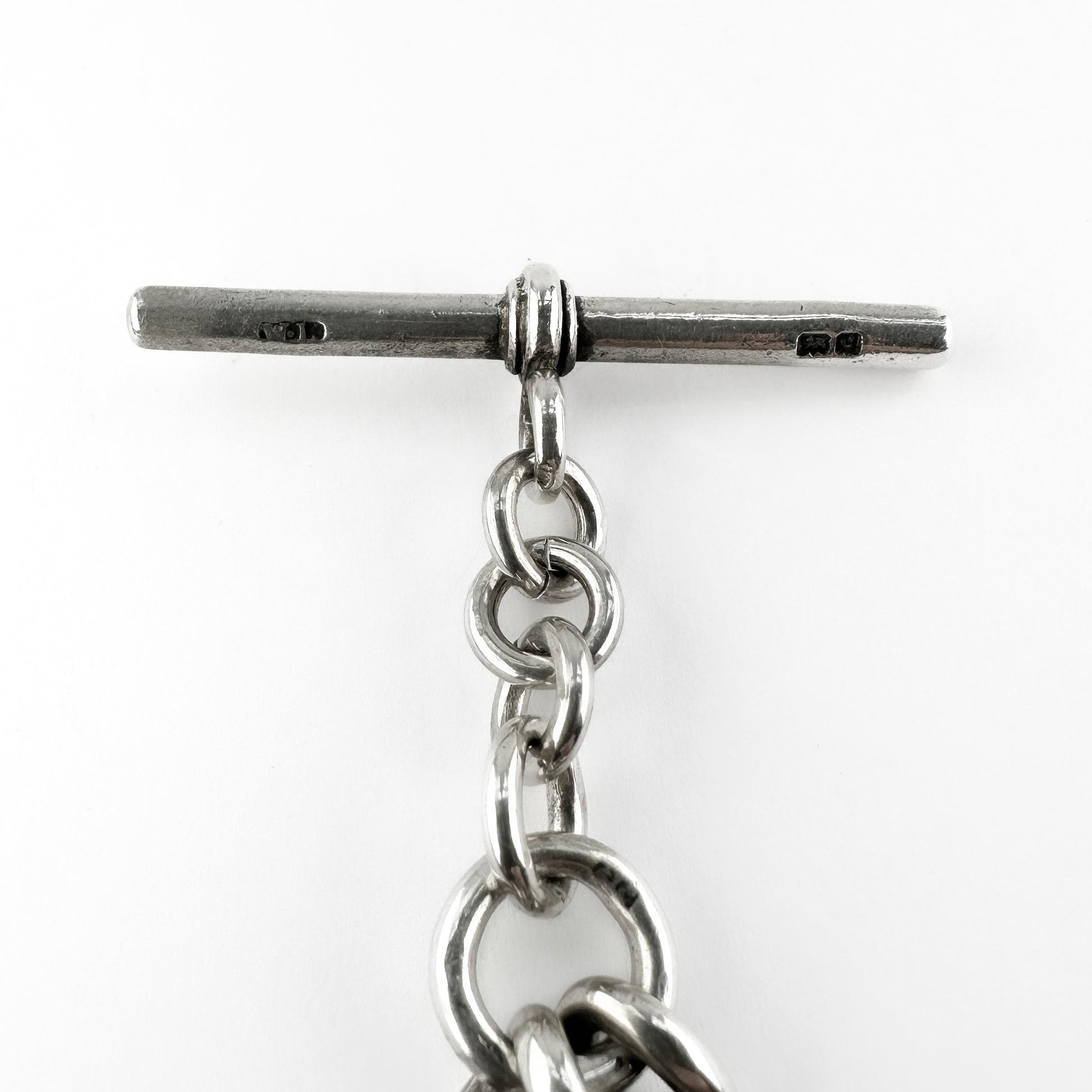 Edwardian Antique Silver Curb Link Albert Chain Necklace With T-Bar 20 inches 20"