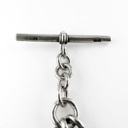 Edwardian Antique Silver Curb Link Albert Chain Necklace With T-Bar 20 inches 20"