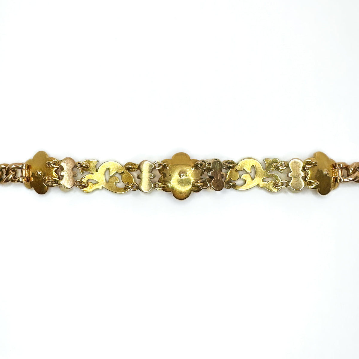 Edwardian Antique Enamel and Pearl Set 15ct Gold Curb Link Bracelet