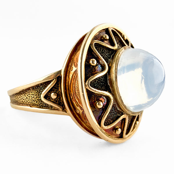 1970s Moonstone Statement Ring 14ct gold side view