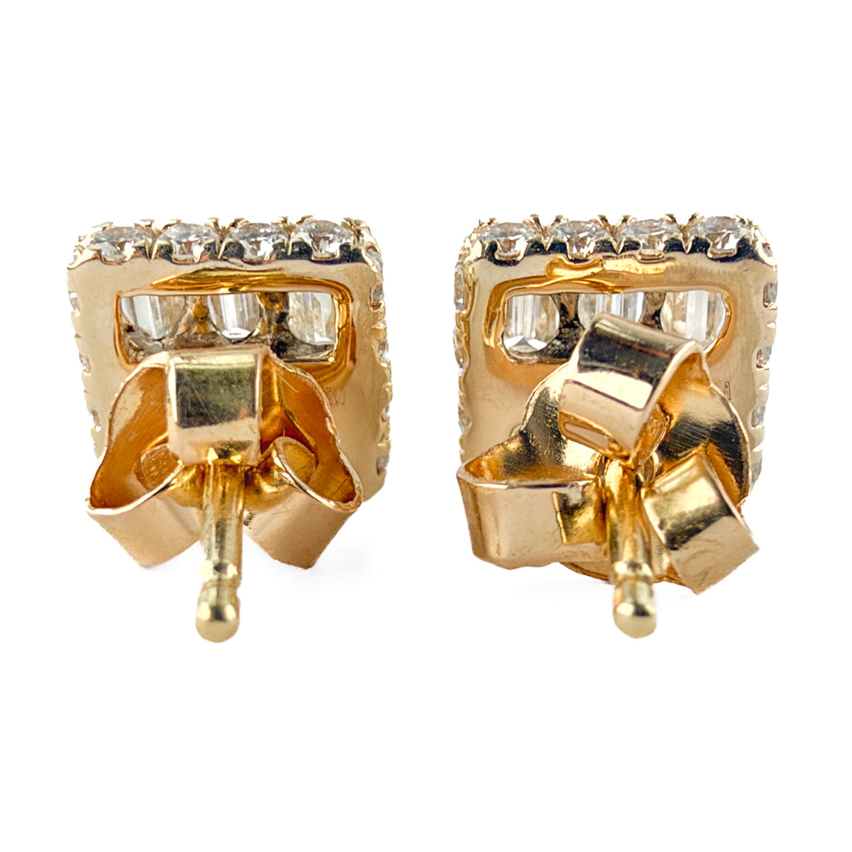 Vintage Baguette & Round Diamond Square Stud Earrings