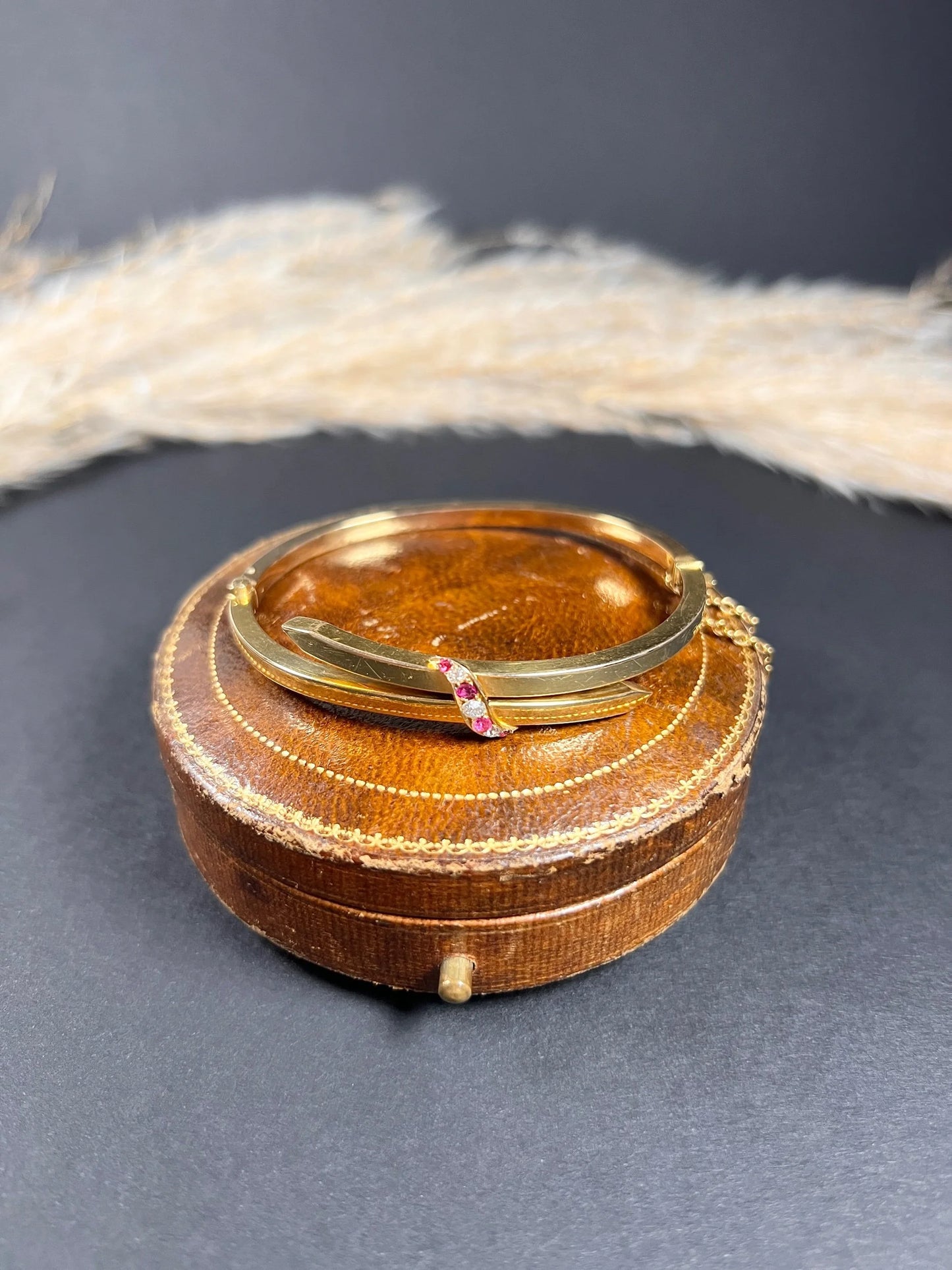 Vintage 15 Carat Yellow Gold, 1930's Ruby And Diamond Crossover Bangle