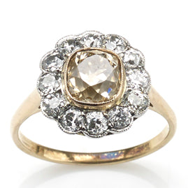 Antique Edwardian Champagne Diamond Cluster Ring