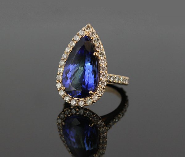 Vintage 14.38ct Natural Tanzanite and Diamond Ring, 18ct Yellow Gold