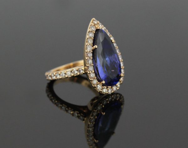 Vintage 14.38ct Natural Tanzanite and Diamond Ring, 18ct Yellow Gold