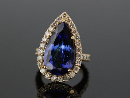 Vintage 14.38ct Natural Tanzanite and Diamond Ring, 18ct Yellow Gold