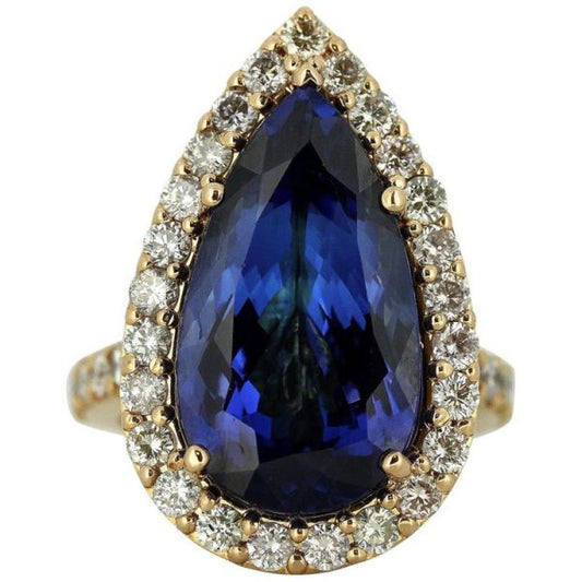 Vintage 14.38ct Natural Tanzanite and Diamond Ring, 18ct Yellow Gold