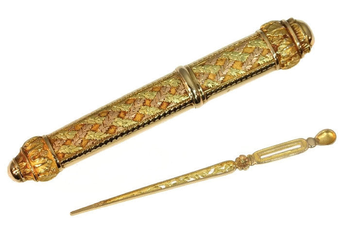Impressive Gold French Pre-Victorian Needle Case with Original Needle