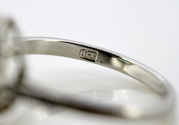 Vintage Oval Cut Emerald and Diamond Cluster Ring, 18ct White Gold