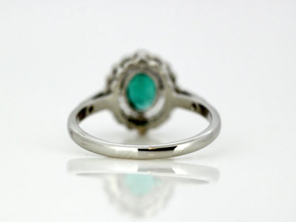 Vintage Oval Cut Emerald and Diamond Cluster Ring, 18ct White Gold