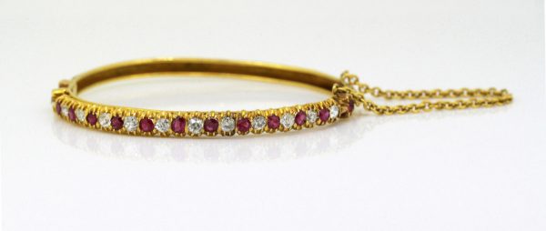 Antique Art Deco French Burma Ruby and Diamond Bangle, 18ct Yellow Gold