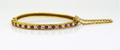 Antique Art Deco French Burma Ruby and Diamond Bangle, 18ct Yellow Gold