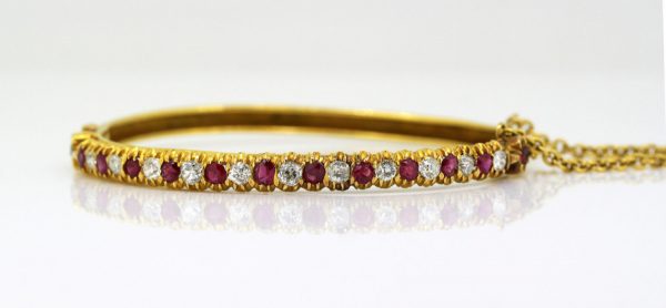 Antique Art Deco French Burma Ruby and Diamond Bangle, 18ct Yellow Gold