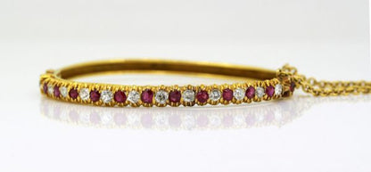 Antique Art Deco French Burma Ruby and Diamond Bangle, 18ct Yellow Gold