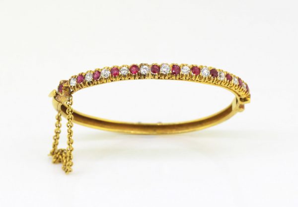 Antique Art Deco French Burma Ruby and Diamond Bangle, 18ct Yellow Gold